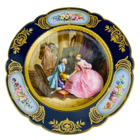 Antique Sevres Romantic Couple Porcelain Plate 9"