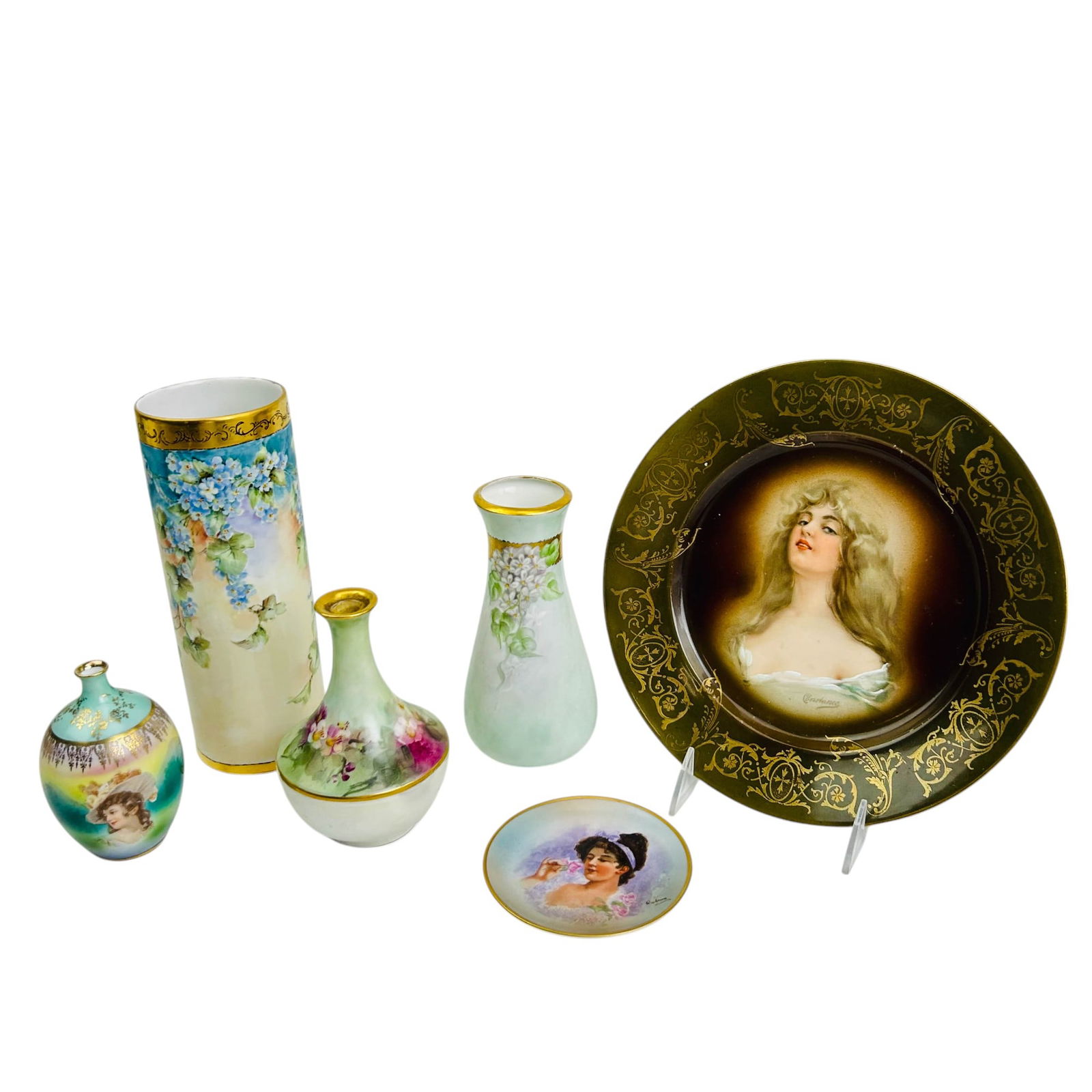 Antique Porcelain Floral Portrait Vase Plate LOT (1 of 16)