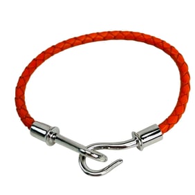 Hermes Orange Braided Leather Hook Wrap Bracelet