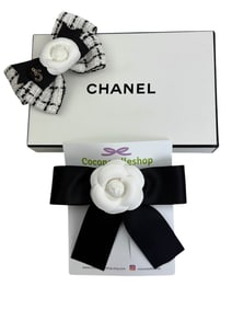 Chanel Tweed Bow & Camelia Flower Barrette 2pc LOT