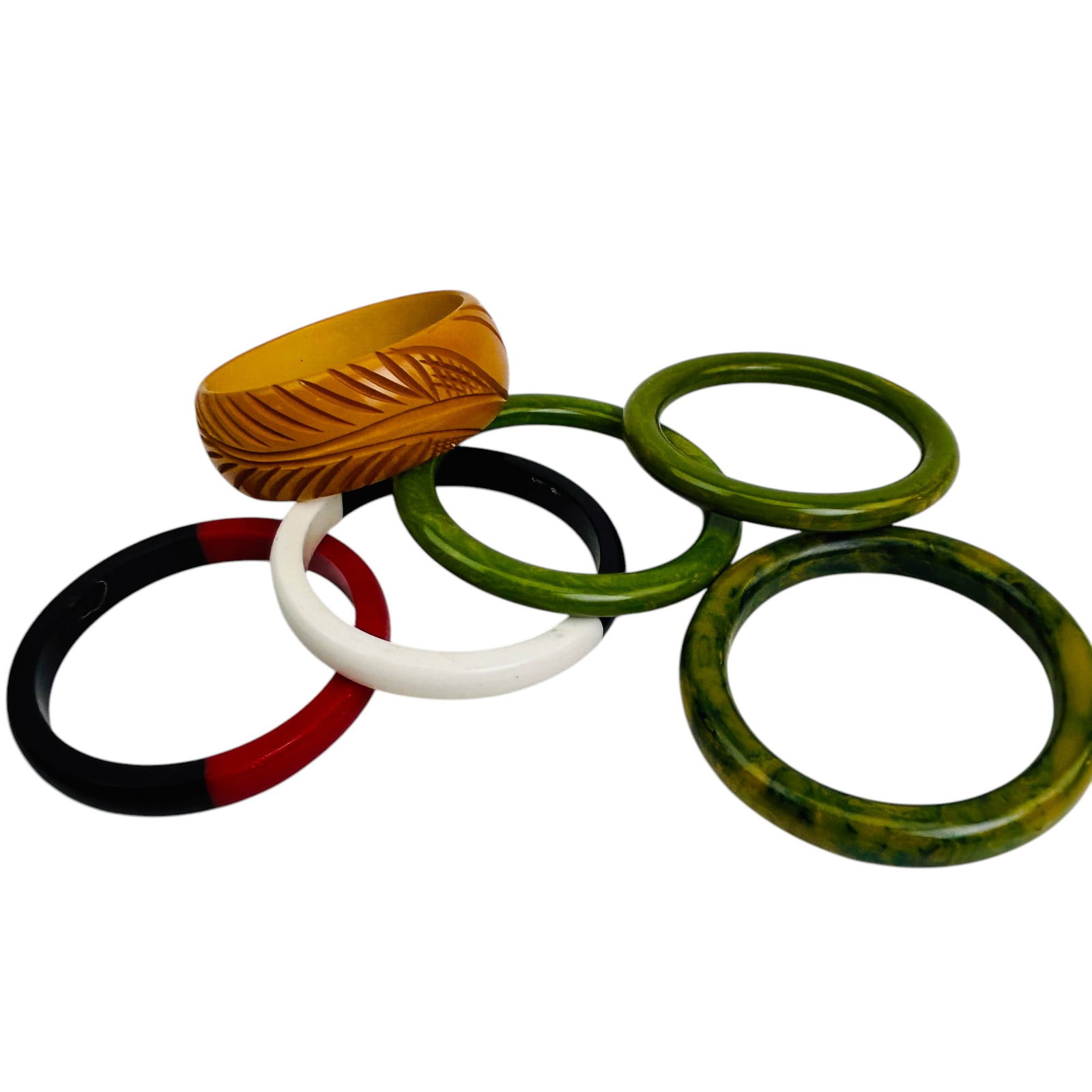 Yellow Green Bakelite & Art Deco Bracelet Bangles (1 of 7)
