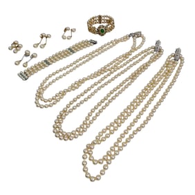 Majorica Pearl Necklaces Bracelet Earrings 9pc LOT