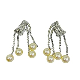 Ciner Rhinestone Faux Pearl Drop Dangle Earring PR