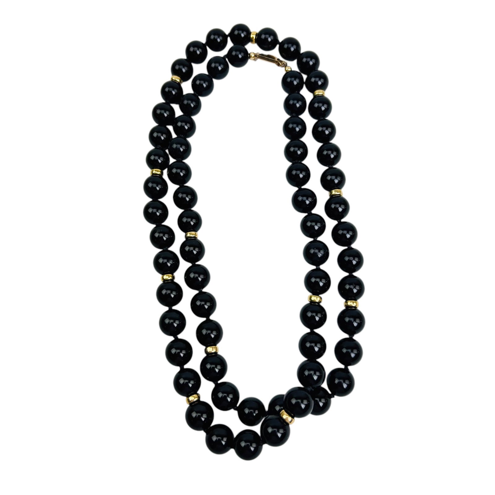 Black Onyx Beaded Necklace 14K Yellow Gold Clasp (1 of 4)
