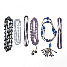 Amethyst Blue Lace Agate Cloisonne Necklace Lot