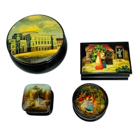 Russian Red Black Lacquer Painted Trinket Box LOT