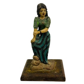 Antique Polychrome Carved Figural Wood Sculpture