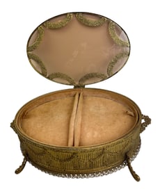 Large French Beveled Glass Jewelry Dresser Box 13"