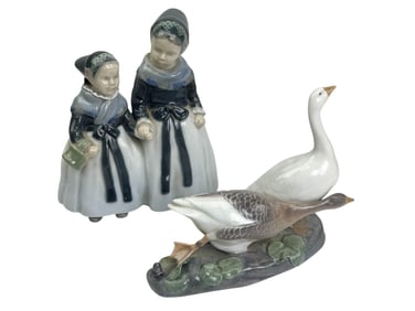 Royal Copenhagen Amager Girls & Geese Figurine LOT