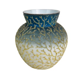 Mt Washington Coralene Blue White Satin Glass Vase