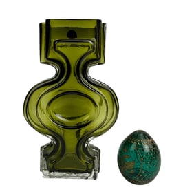 Faberge Style Egg & Helena Tynell Glass Vase 2pc