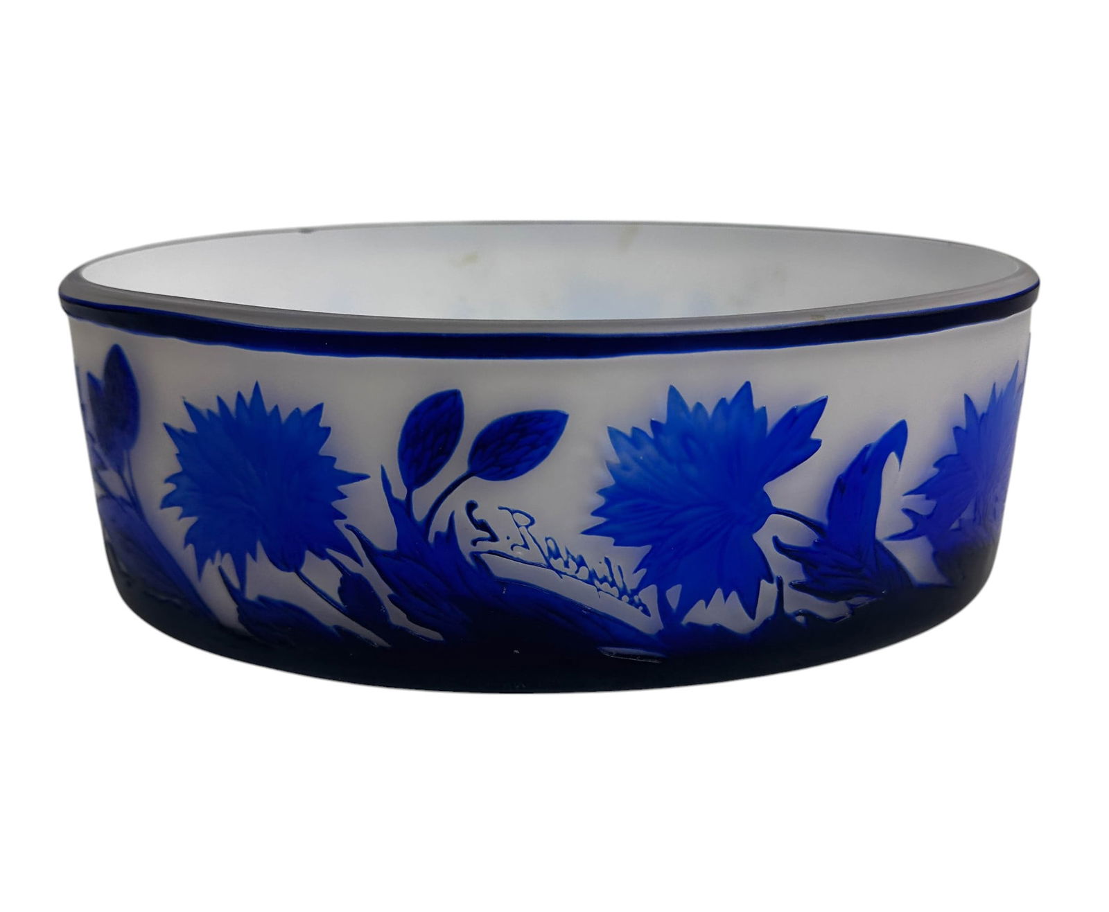 Carved Cameo Acid Cut Studio Art Glass Bowl SIGNED (1 of 4)