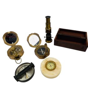 Antique Navigation Survey Compass Lot & Telescope