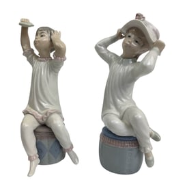 Lladro Girl w/ Bonnet & Girl Shampooing Figurines
