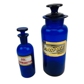 Antique Cobalt Blue Apothecary Glass Jars 2pc LOT