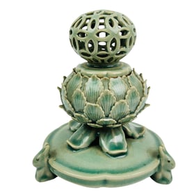 Celadon Porcelain Lotus & Rabbit Incense Burner