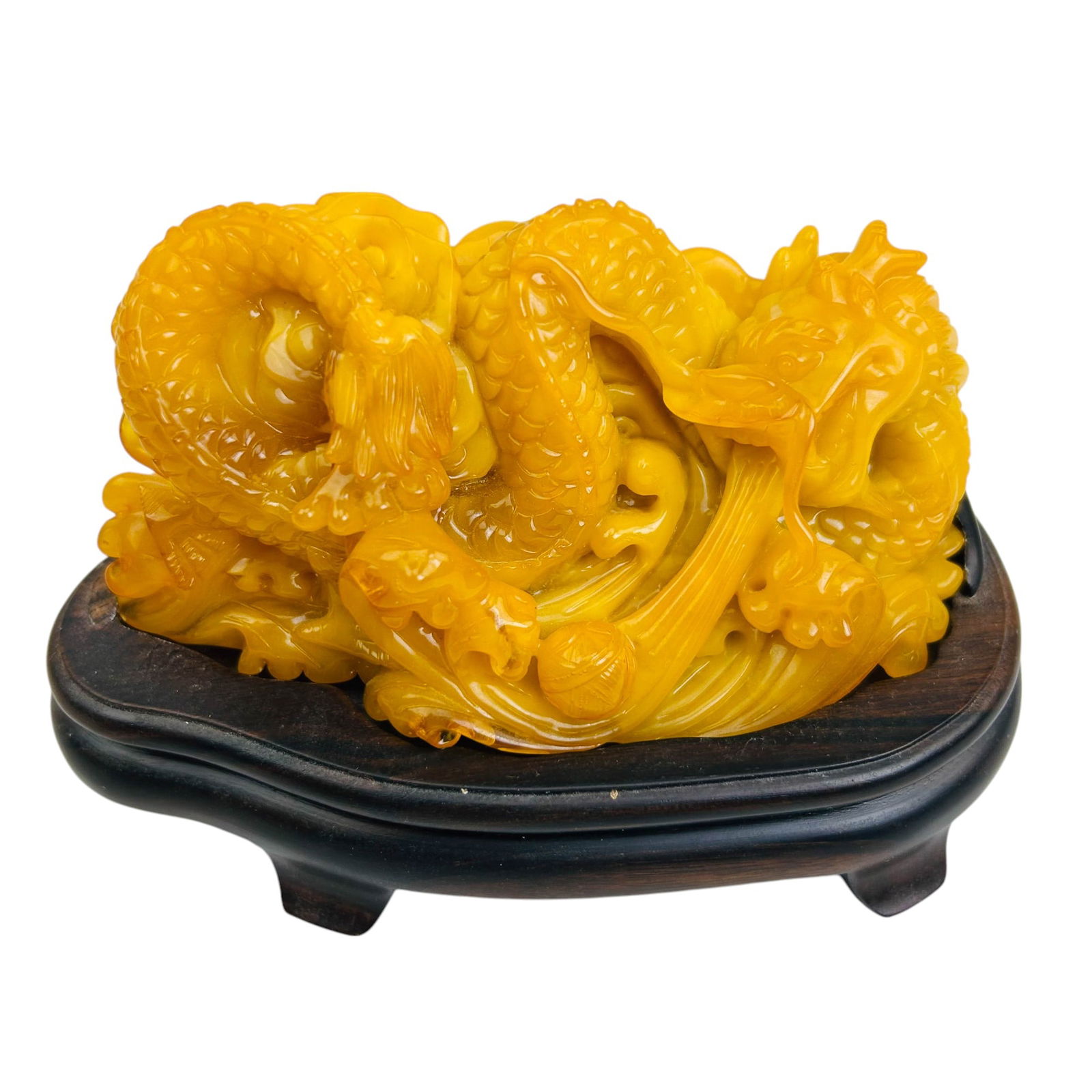 Chinese Butterscotch Amber Carved Dragon Sculpture (1 of 3)