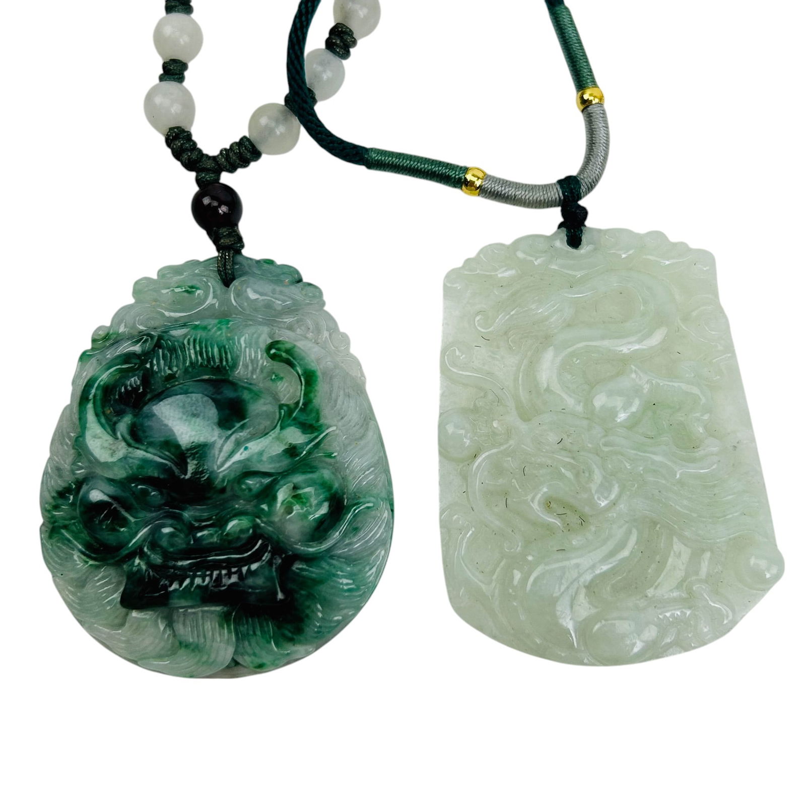 Chinese White & Green Jade Pendant Necklace 2p LOT (1 of 7)