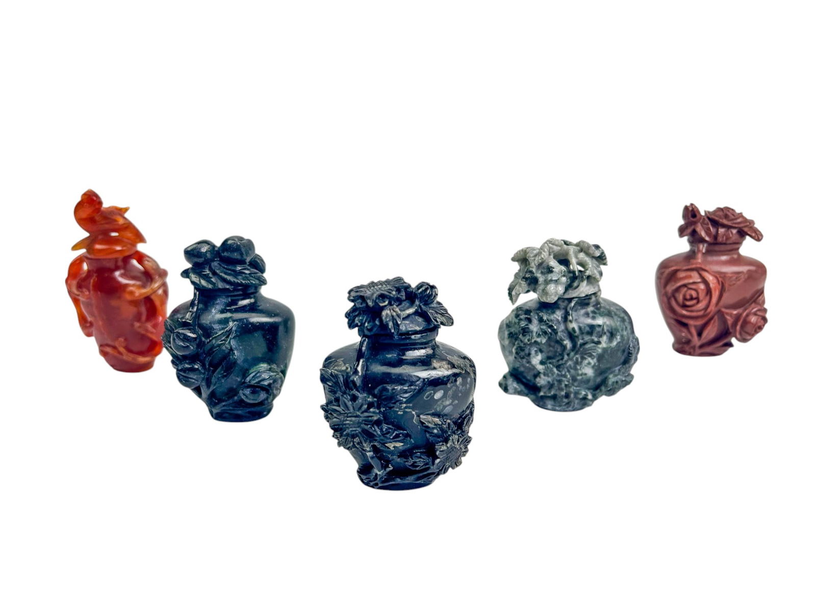 Chinese Carved Hardstone Snuff Bottles 5pc LOT (1 of 5)