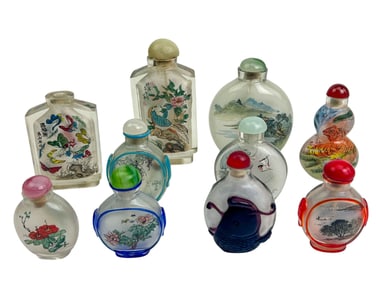 Chinese Reverse Painted Glass Snuff Bottle 10p LOT