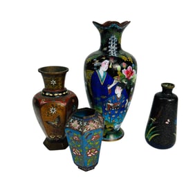 Chinese Cloisonne Figural Floral Butterfly Vase 4p
