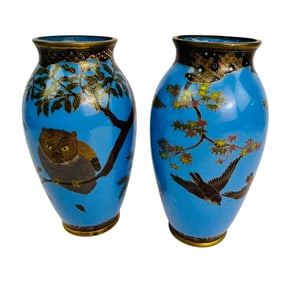 Chinese Pr Cloisonne Enamel & Floral Vases 2pc LOT