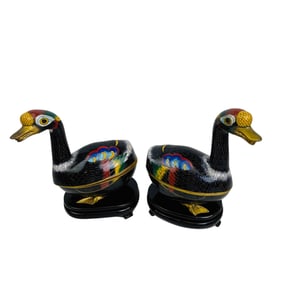 Chinese Cloisonne Enamel Duck Bird Trinket Box PR