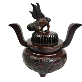Chinese Bronze Foo Liom Dog Finial Incense Burner