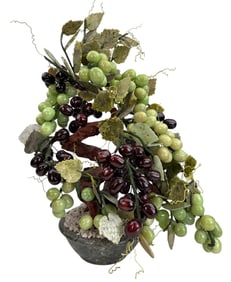 Chinese Jade Bonsai Grape Plant Stone Sculpture