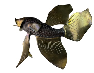 Bronze Brass Siamese Fighting Fish Sculpture 26"