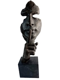 Bronze Abstract Face Silence Surrealist Sculpture