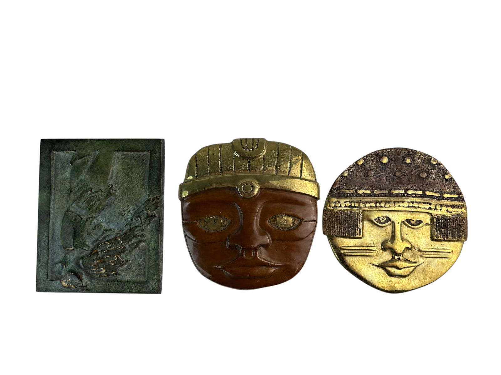Patinated Bronze Mask Faces & Winged Figure Plaque (1 of 7)