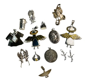 Sterling Silver Necklace Pendants ESTATE LOT 14pc