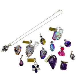 Sterling Silver Gemstone Necklace Pendant 14p LOT