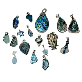 Sterling Silver Abalone Necklace Pendant 17pc LOT