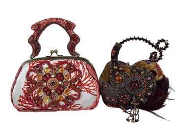 Mary Frances Velvet & Coral Fabric Beaded Purses
