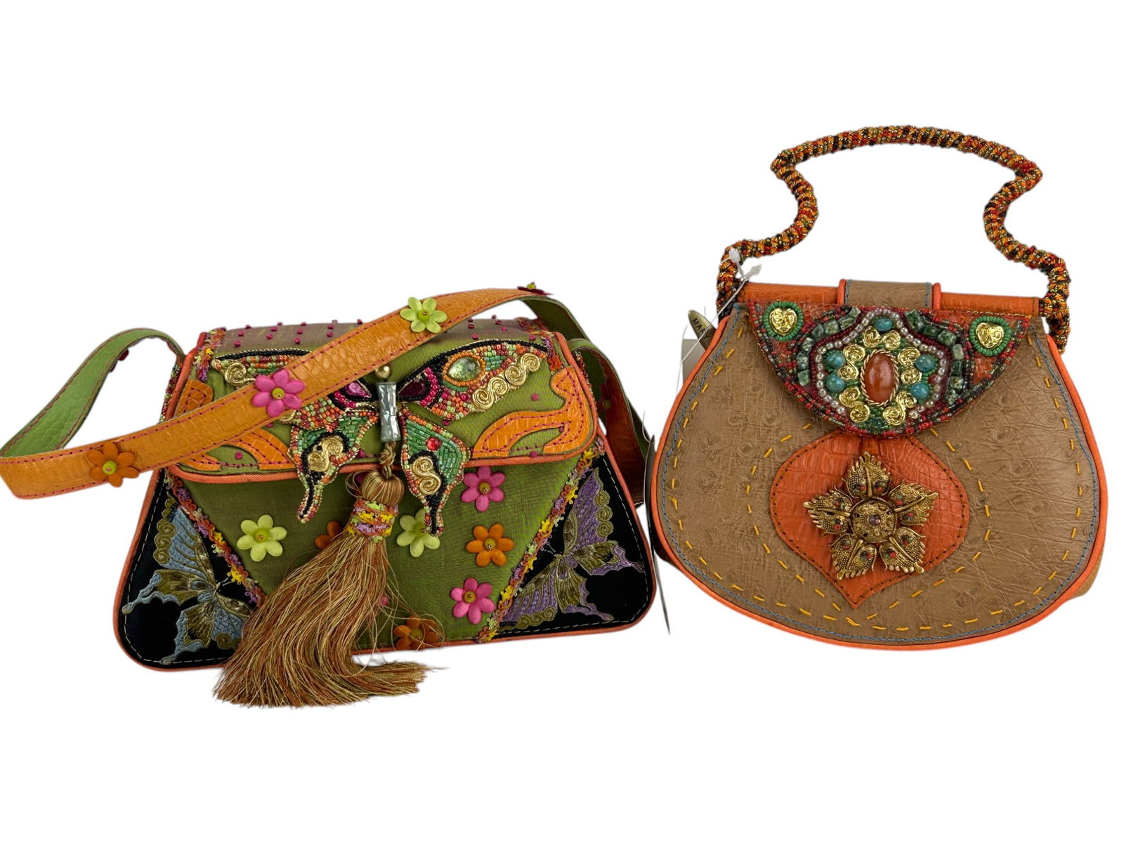 Mary Frances Leather Fabric Beaded Handbag Purses (1 of 3)