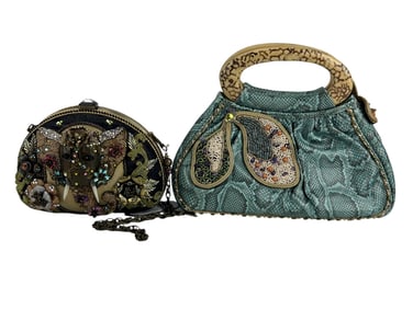Mary Frances Teal Snakeskin & Elephant Head Purses
