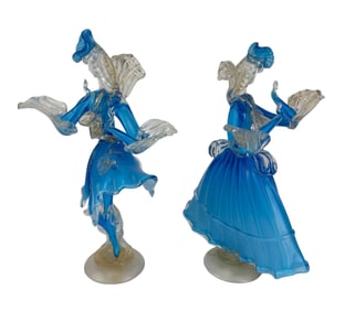 Murano Venetian Art Glass Courtesan Figurine PAIR