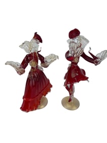 Murano Venetian Art Glass Courtesan Figurine PAIR