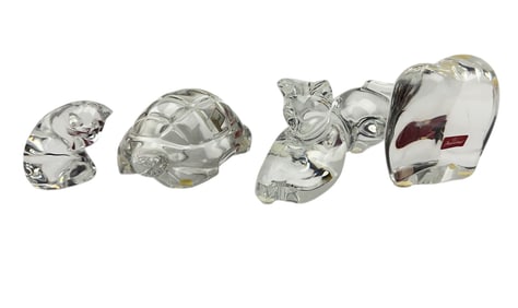 Baccarat Crystal Cat Elephant Turtle Figurine 4pc