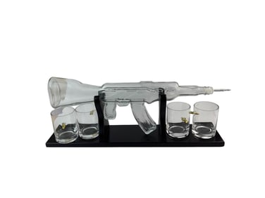 Godinger M16 Rifle Gun Decanter w 4 Bullet Glasses
