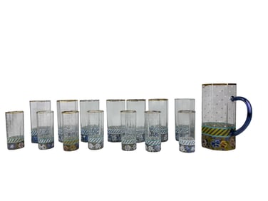 Mackenzie Childs Garland 2014 Glasses & Jug 15pc