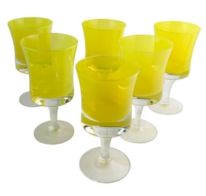 Denby Mirage Yellow Wine Art Glass Goblet Set of 6
