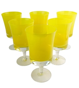 Denby Mirage Yellow Art Glass Water Goblet Set 6
