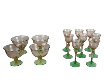 Venetian Watermelon Glass Sherbet & Wine Goblets