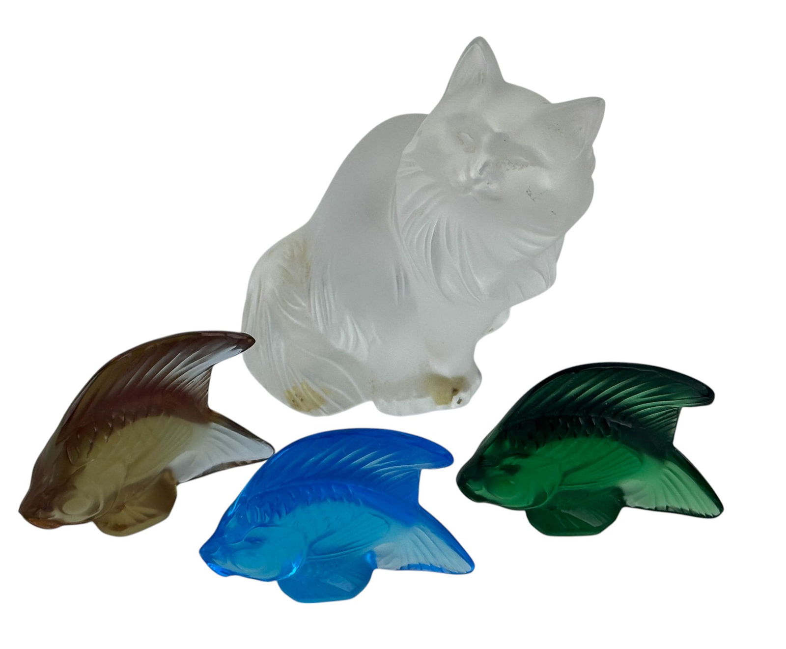 Lalique Crystal Heggie Cat Poisson Fish Figurines (1 of 3)