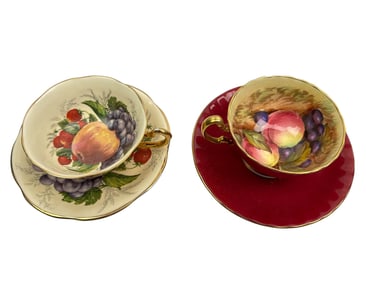 Aynsley & Rosina Floral Fruit Teacup Saucer Set 2