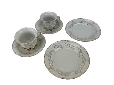 Meissen White Gold Gilt Cup Saucer Plate 6pc LOT