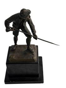 Fullborn 20th C Man w/ Spear Bronze Sculpture